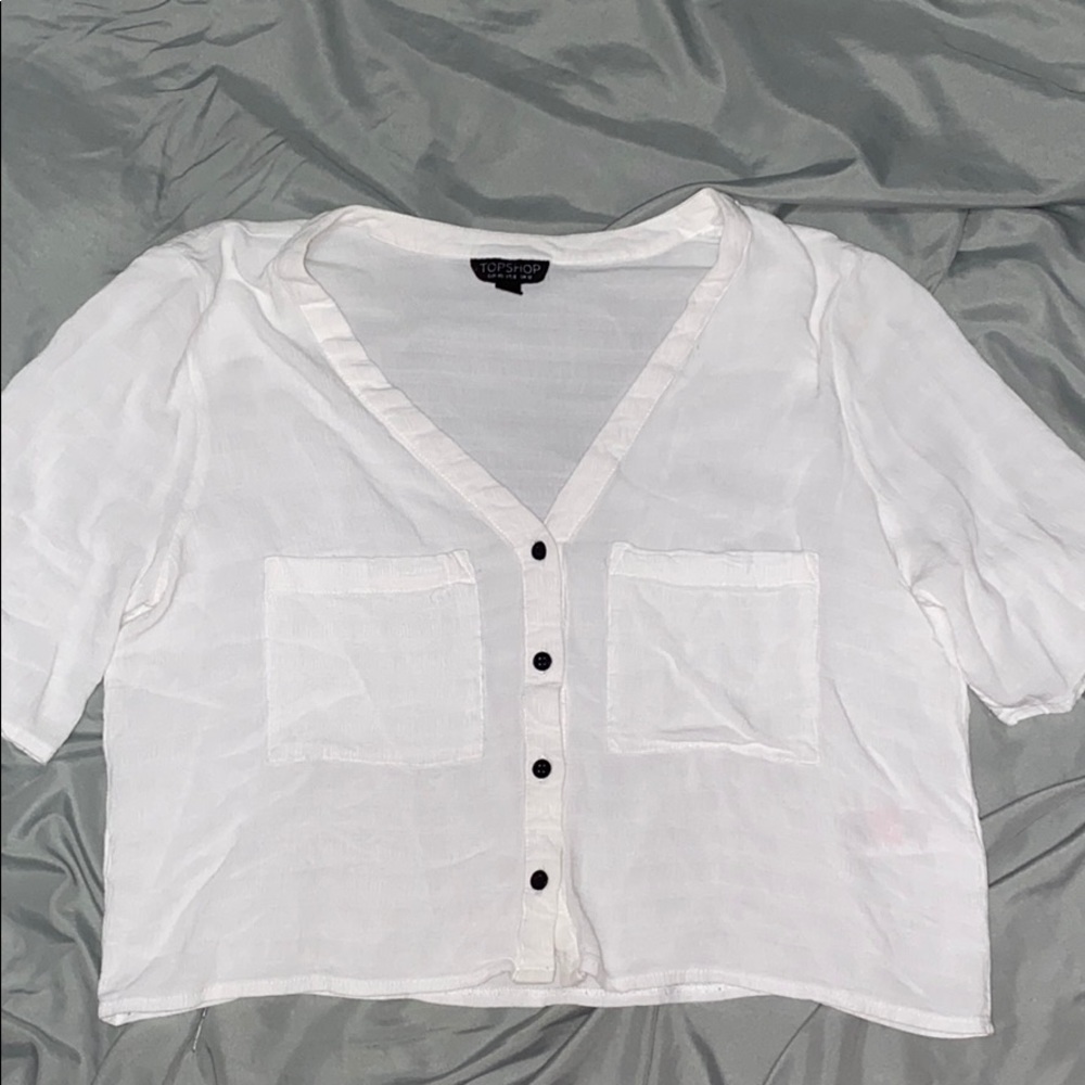 Topshop White Sheer Cropped Button Up